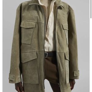 The Frankie Shop FENNOR SUEDE JACKET - PALE OLIVE